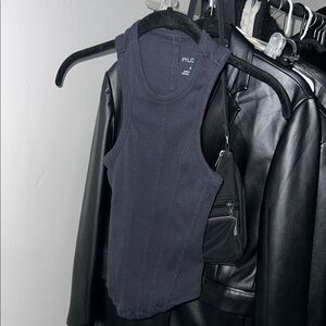 Women’s Black Tank Top Seam Detailed Grunge Streetwear Style